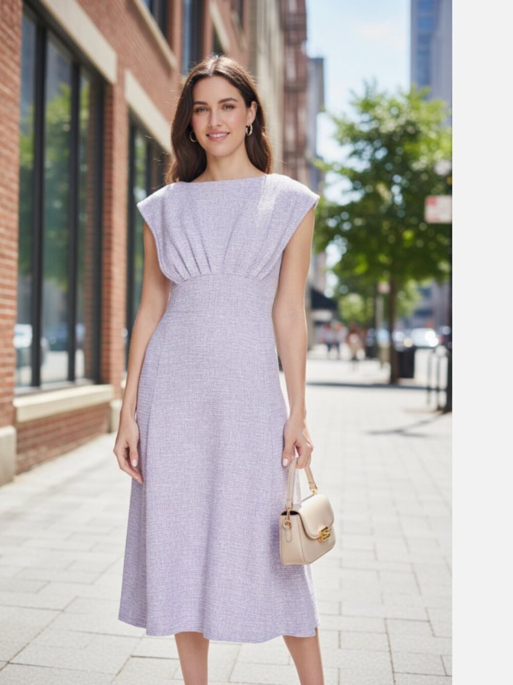NWOT Calvin Klein Women’s Tweed Cap Sleeve Aline Midi Dress  Lilac
